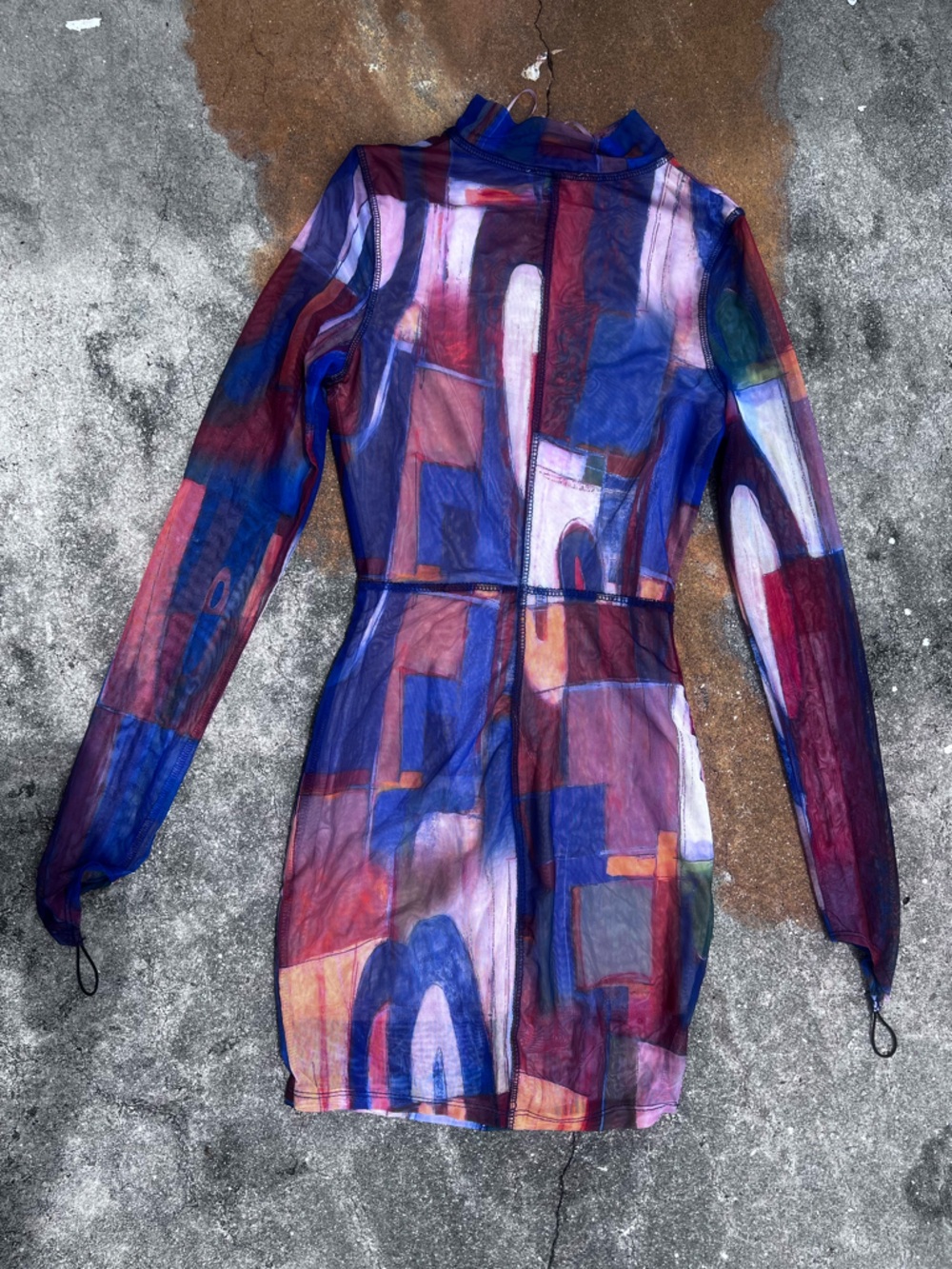 Multicolor Abstract Print Long Sleeve Mini shift Dress Extra SMALL - Picture 3 of 9